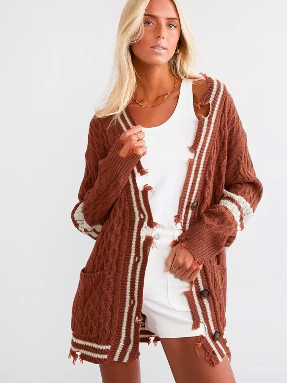 Destructed Varsity Oversized Cardigan Sweater Size Small